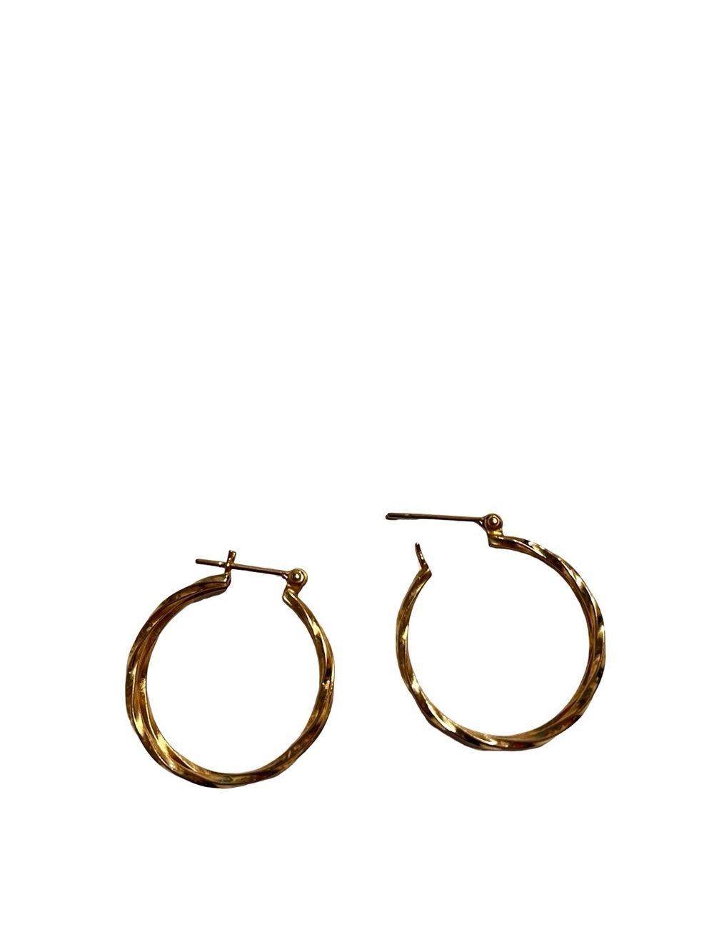 Italy 14K Yellow Gold Twisted Hoop Earrings Textured Double Strand 2.53g 1"